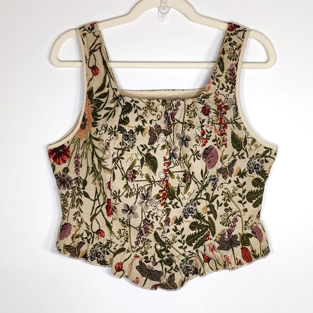 Brocade Tapestry Corset Tank M Botanical Floral Milkmaid Cottagecore - Picture 2 of 7